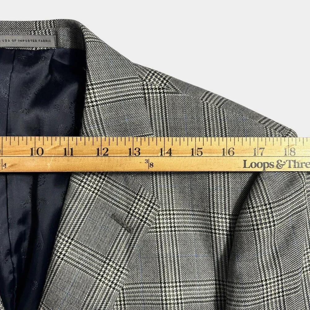 JOHN NORDSTROM Mens Blazer Sport Coat 2 Button Jacket 42R Gray Glan Plaid Wool